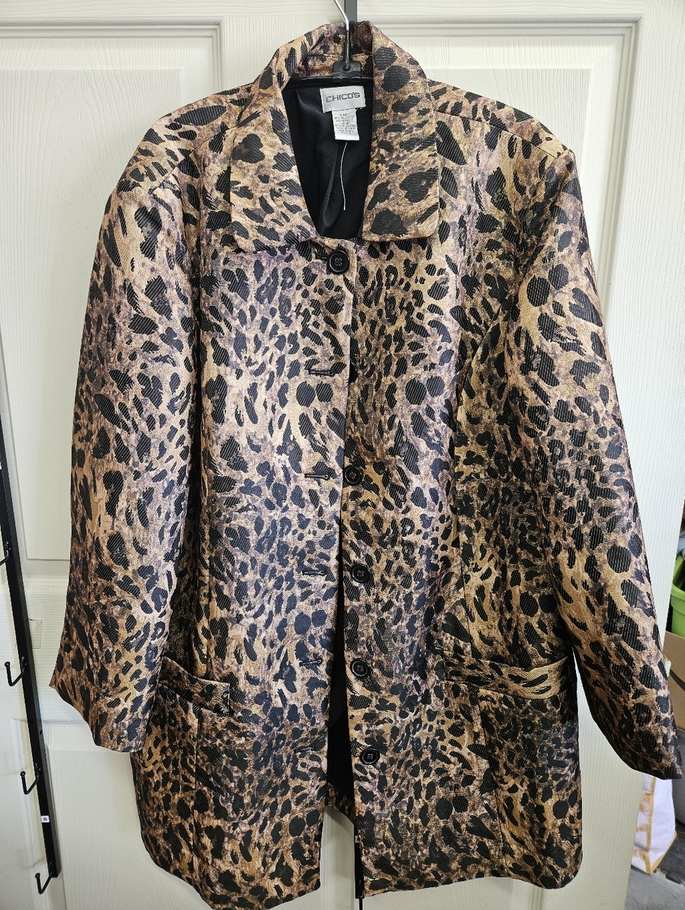 Chico's Leopard Print Jacket in Brown/Black